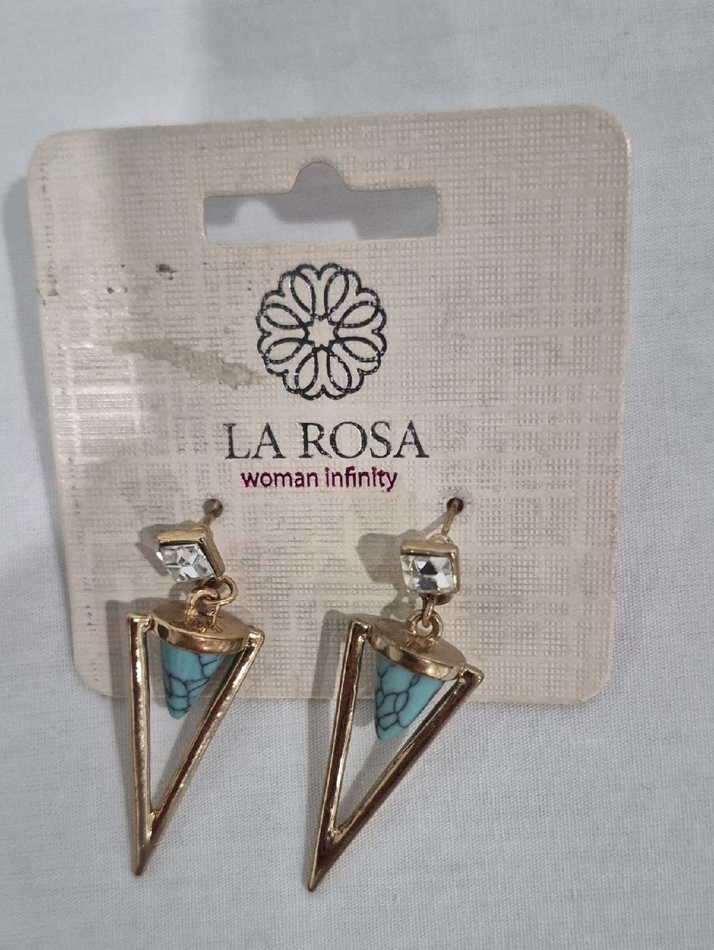 Silver-toned LA Rosa Drop Earrings Triangul Shape With Turquoise Stone